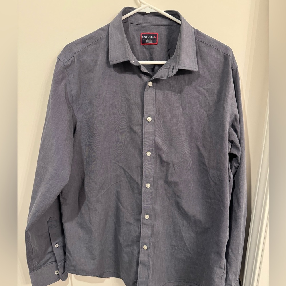 Untuckit Large Orville Shirt Wrinkle Free‎ Long Sleeve Casual Button Up Blue